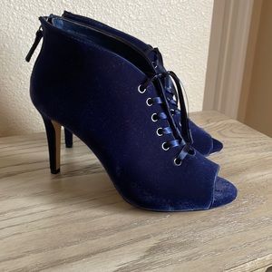 White House black market navy Suede peep toe bootie